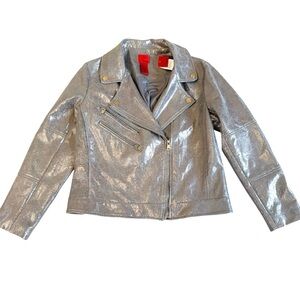 Christina Silver Metallic Moto Biker Jacket Women's Large NWT Punk Rock Edgy